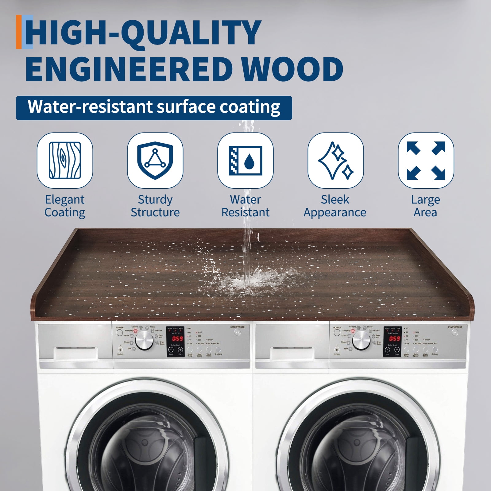 Washer Dryer Countertop, 54" x 27.55" Washer Dryer Topper with Edge for Laundry Room Organization and Storage