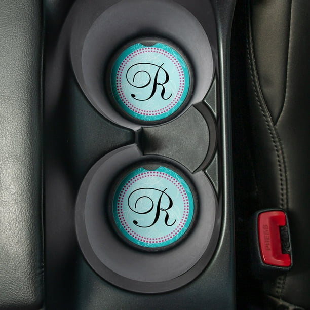 Car Coasters Absorbent Neoprene Monogram R Set of 2 Measures 2.56in