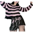 thumbnail image 1 of TheFound Hollow Knit Sweater Stripe Pattern Long Sleeve Round Neck Pullover, 1 of 8