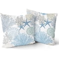 thumbnail image 2 of Nautical Coastal Throw Pillow Covers 18x18 Inch Summer Ocean Themed Seashell Coral Starfish Pillow Cases Set of 2 Soft Cotton Square Cushion Covers for Home Couch Sofa Patio Bedroom, 2 of 6