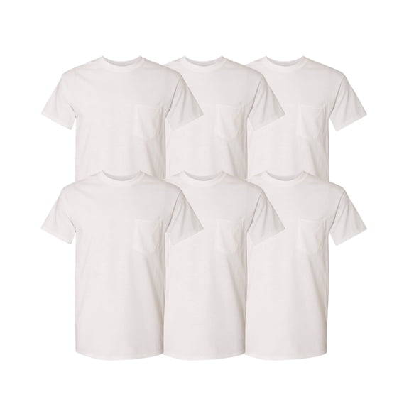 Gildan Heavy Cotton Pocket T-Shirt, Unisex Everyday Cotton Tee, White, Pack of 6, S