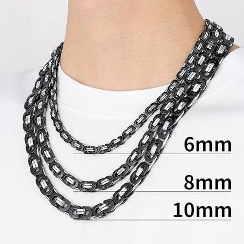 ChainsHouse Men's Flat Byzantine Necklace Stainless Steel Chain 10mm Width Thick Trendy Birthday Christmas Valentines Jewelry Gift, 22"
