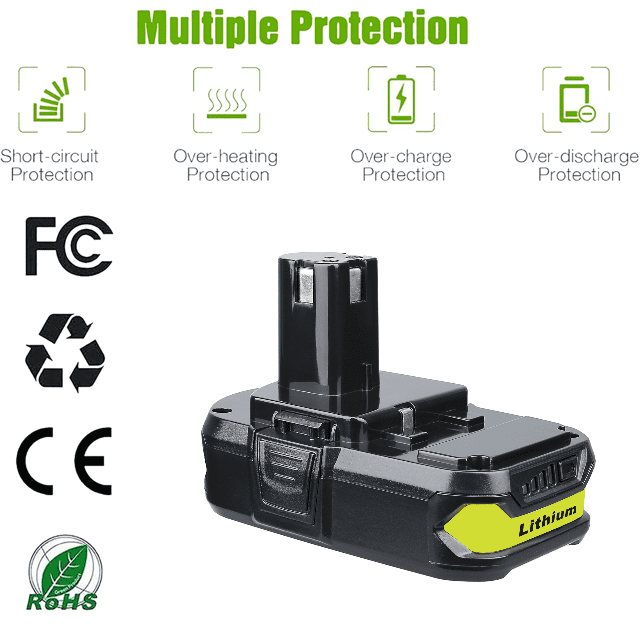2Pack 3.6Ah Battery Replacement for Ryobi 18V Cordless Tools P102 P108