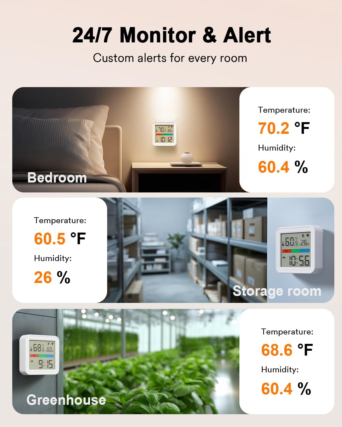 Lumary Smart Thermometer Hygrometer WiFi Bluetooth App Alert Led Display Digital Indoor Sensor 2.17 Inch 1 Pack