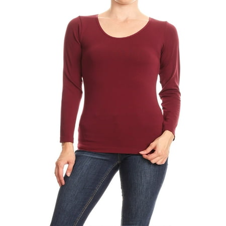 - MOA COLLECTION Women's Solid Casual Basic Lightweight Long Sleeves Relaxed Fit fleece Top Tee Shirt