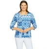 Alfred Dunner Womens Medallion Patchwork 3/4 Sleeve
