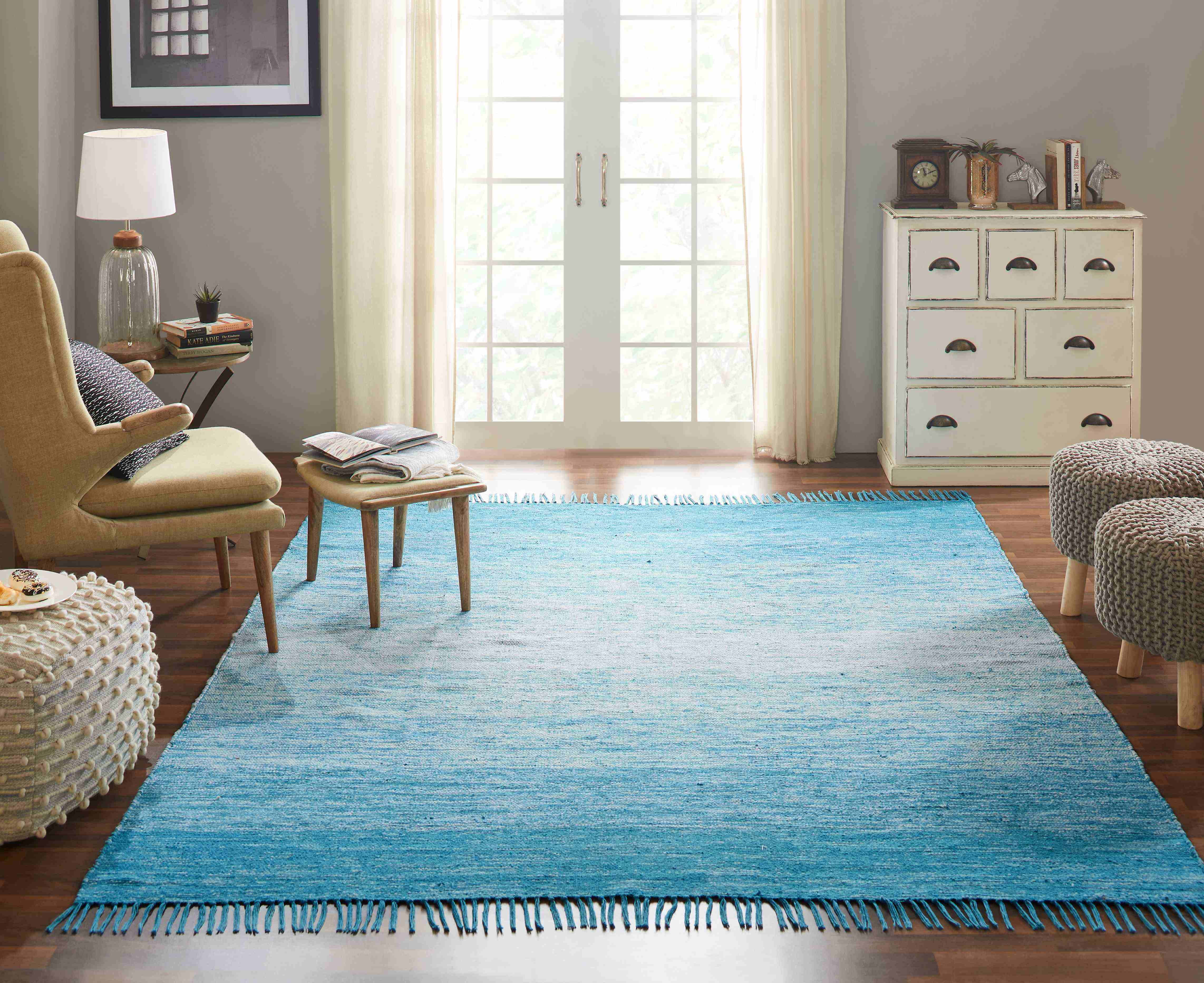 Chesapeake Cotton Ombre Teal Area Rug, Blue Ombre Area Rug
