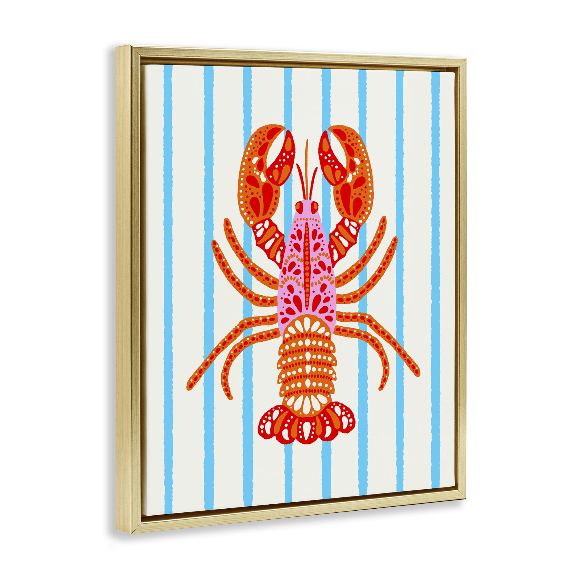 Stupell Industries Bright Boho Lobster on Stripes Gold Framed Floater Canvas Wall Art, design by Indira Prieto | IndySign