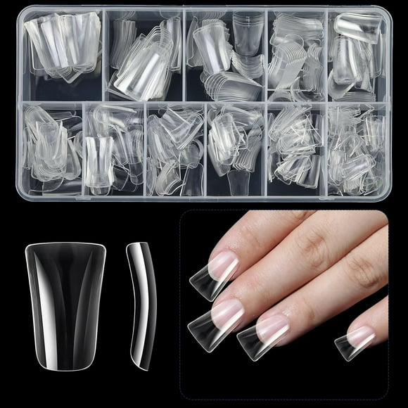 AIR-Duck Nail Tips, 504Pcs Acrylic Clear Nails, Short Duck Feet Style Fake Nails, Full Cover Press On Nails, Soft Gel Tips Nail Extensions Professional Salon & Home DIY Nail Art, 12 Sizes