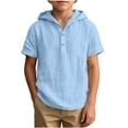 thumbnail image 5 of Fancifize Cotton Hoodies for Boys Summer Short Sleeve Quarter Button Hooded Tshirts Kids Casual Loose Tops 5-14 Years, 5 of 6