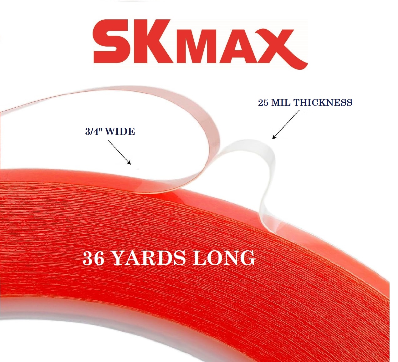 SKmax SUPER-X Mounting Tape, Double Sided Acrylic Foam, Clear, 25 Mil Thick, 3/4 Inch x 36 Yards