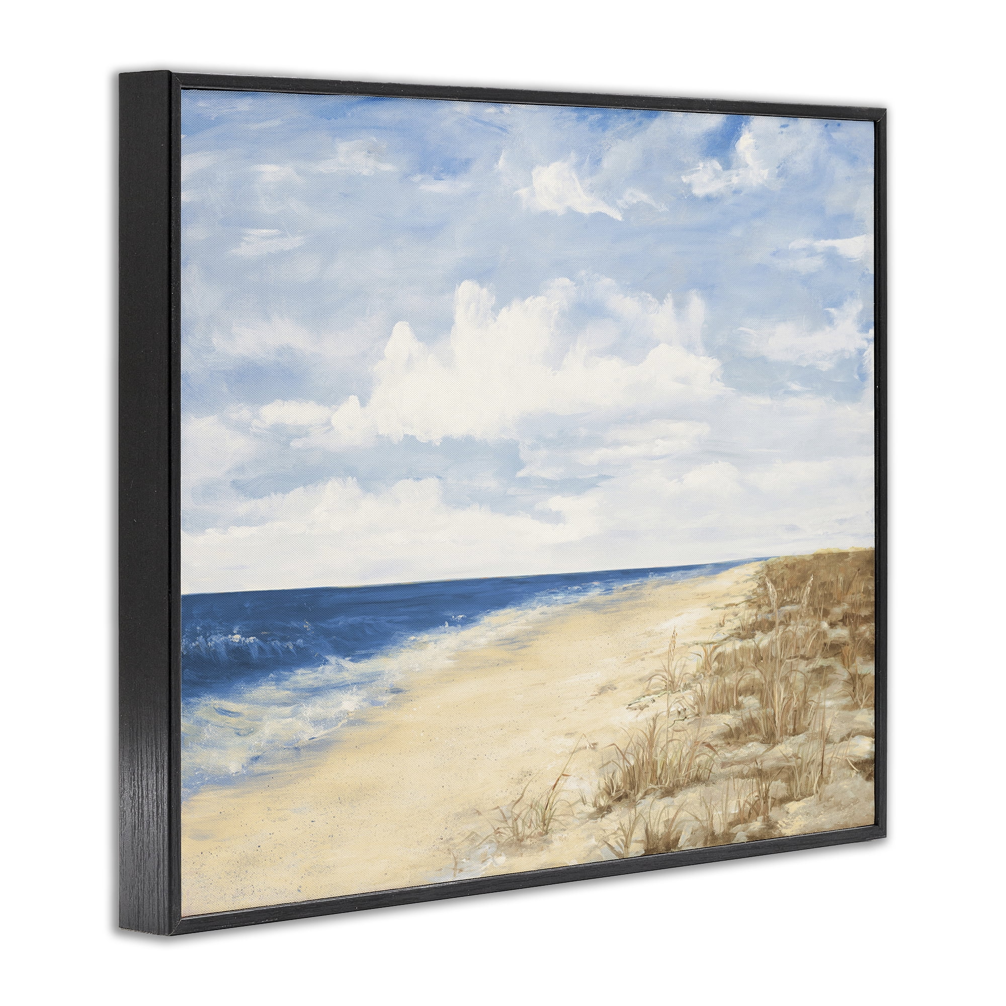 Stupell Industries Calm Beach Painting Coastal Painting Black Framed Art Print Wall Art, 14 x 11