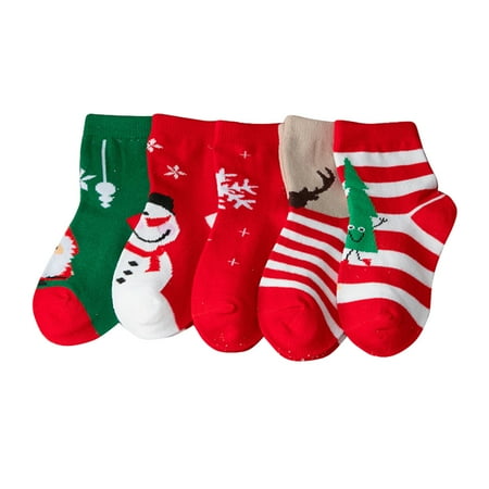 

5 Pairs Christmas Tube Socks Kids Mid-calf Socks Winter Warm Socks Holiday Socks
