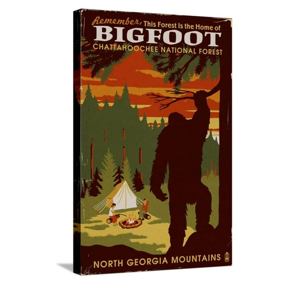 Art.com Chattahoochee National Forest, Georgia - Home of Bigfoot Stretched Canvas Print Wall Art by Lantern Press, 16" x 24"