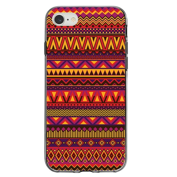 DistinctInk Clear Shockproof Hybrid Case for iPhone 7 8 SE (2020 Model) 4.7" Screen TPU Bumper Acrylic Back Tempered Glass Screen Protector - Purple Red Yellow Tribal Print