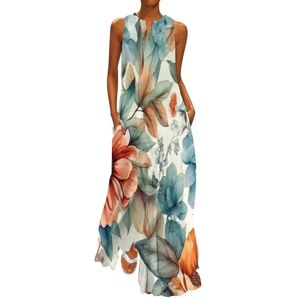 Gibobby Vestido casual de punto para mujer Vestido largo adecuado para mujer, vestido largo elegante suelto a la moda de verano para mujer, vestidos florales (Verde,G)