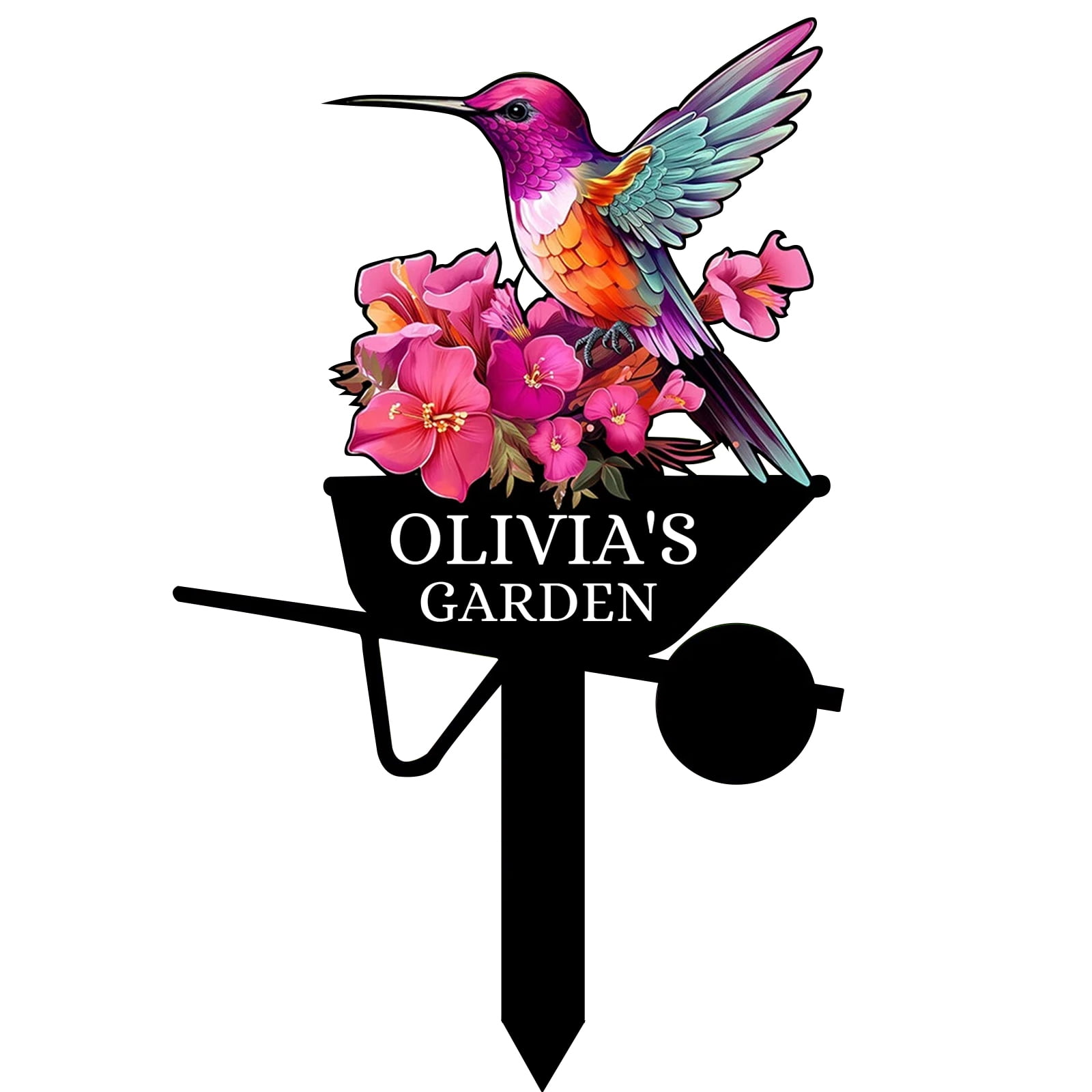 Personalized Garden Sign, Colorful Bird Metal Signs Customized, Personalized Garden Stake Metal Sign, Custom Flowers Bird Garden Name Sign Yard Sign, Garden Art Outdoor Decor for Patio(10inches)