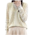 thumbnail image 2 of Amidoa Lace Womens Sweater V-Neck Long Sleeve Beige Embroidered Cozy Elegant Sweaters Womens Sweaters Cardigan L, 2 of 3