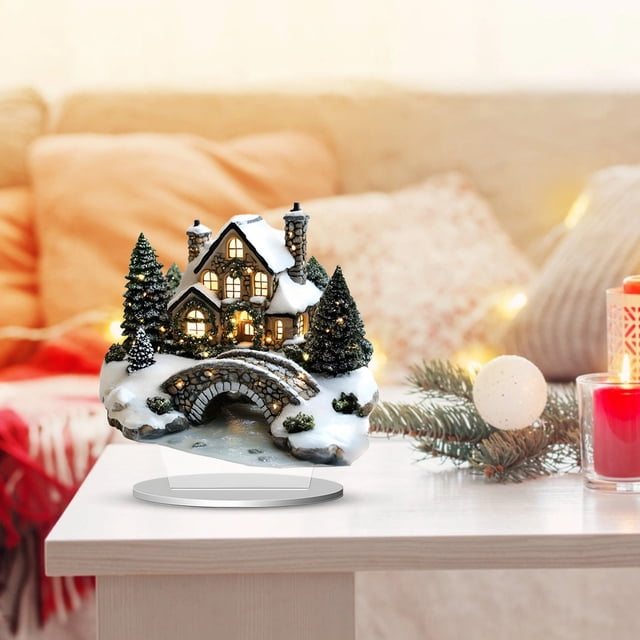 Christmas Tree Carousel Plastic Standee Holiday Desktop Decoration for Home Office Party Festive Ornament with Sturdy Base