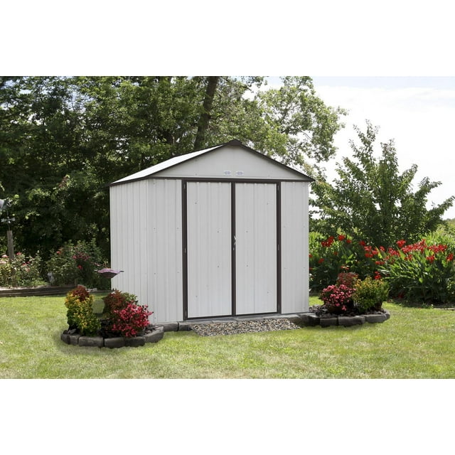 EZEE Shed Steel Storage 8 x 7 ft. Galvanized High Gable Cream with Charcoal Trim
