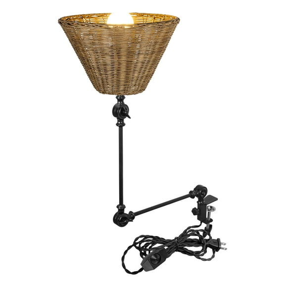 Kiven Dimmable Clip-on Desk Lamp, 1-Light Rattan Nightstand Lamps with Flexible Swing Arm, 8.2FT Plug in Cord, Farmhouse Decorative Clamp Lamp for Office Home Bookshelf Bedside DZ0511