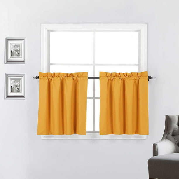 Short Window Curtains Tiers For Kitchen, Long Curtains On Short Basement Windows