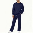 thumbnail image 3 of BiZtdJrK Lounge 2 Piece Sets for Men Loose Fit Solid Casual Fall Sweatsuits Crew Neck Long Sleeve Sweatshirts and Pants Outfits with Pockets Navy L, 3 of 10