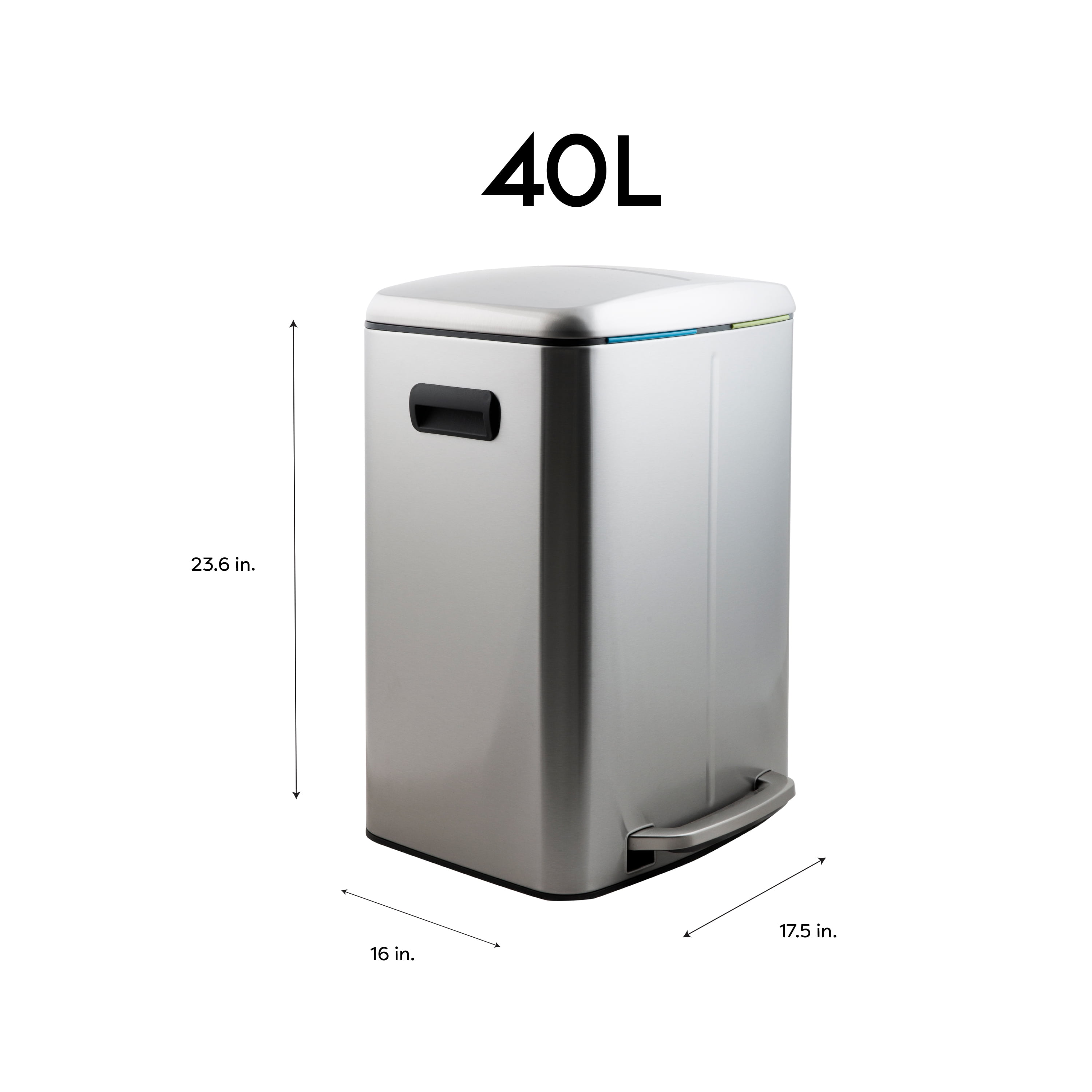 Organize It All 40 L Dual Compartment Recycling Bin, 17.5" x 16.2" x 23.6", Stainless Steel