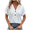 thumbnail image 2 of Elainilye Fashion Blouse for Women Casual Solid Button V Neck T-shirt Tops Blouse Basic Tops Shirt,White, 2 of 8
