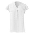 thumbnail image 5 of Baqcunre T Shirts For Women Women'S Summer Blouses V Neck Ruffle Short Sleeve Top Summer Shirts Dots Elegant Chiffon Blouse Workout Tops For Women Womens Blouses White XXL, 5 of 7