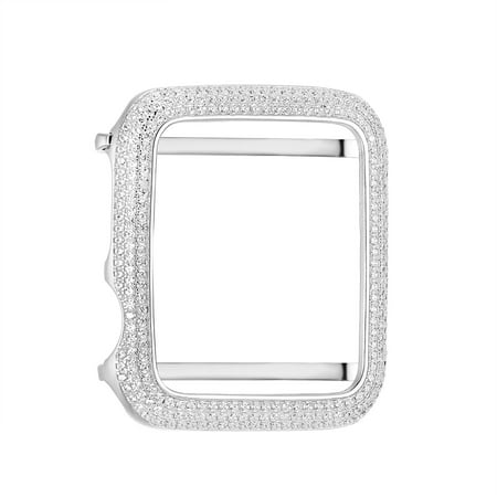 Custom Bezel - Sterling Silver Apple Watch Bezel Lab Created Cubic Zirconias Series 1 Custom White Gold Finish