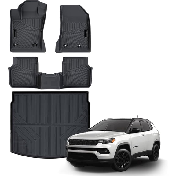 All Weather Floor Mat & Cargo Mat Fit for Jeep Compass 2017-2026 TPE Rubber Liners Compass Accessories All Season Guard Odorless Anti-Slip Liner Black