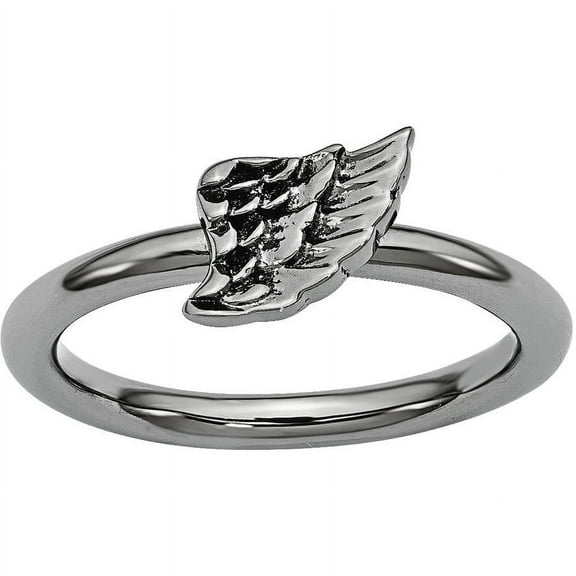 Sterling Silver Black-Plated Angel Wing Ring