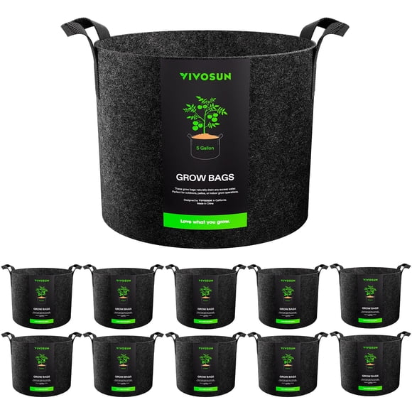 VIVOSUN 10-Pack 5 Gallon Grow Bags Heavy Duty 300G Thickened Nonwoven Plant Fabric Pots with Handles