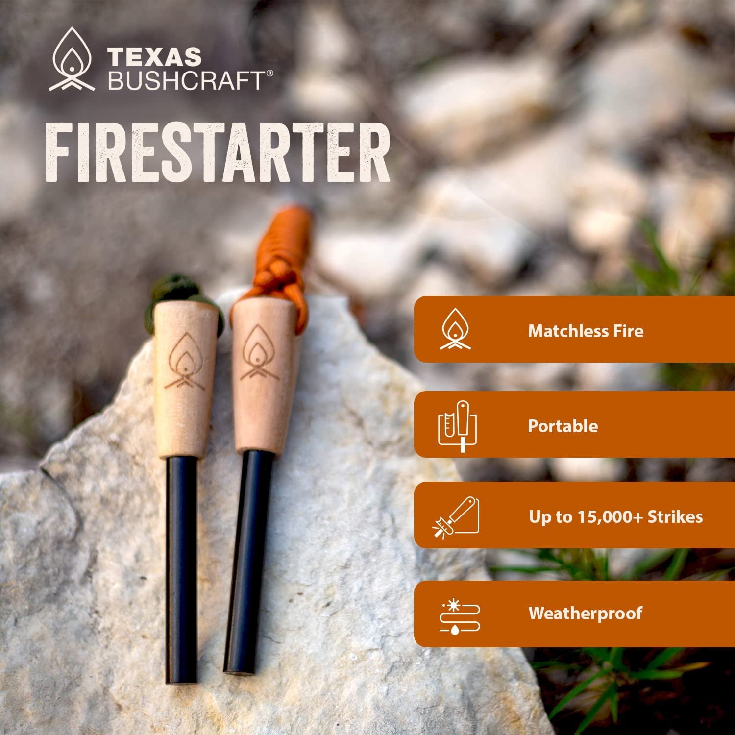 Fire Starter - 3/8" Thick Ferro Rod with Striker and Paracord Wrist Lanyard – Waterproof Flint Fire Steel Survival Lighter for Your Camping, Hiking and Backpacking Gear