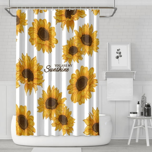 Floral Sunflower Print Shower Curtain, Boho Vintage Waterproof Bath Drape with Fade-Resistant Fabric 72x72 Inch