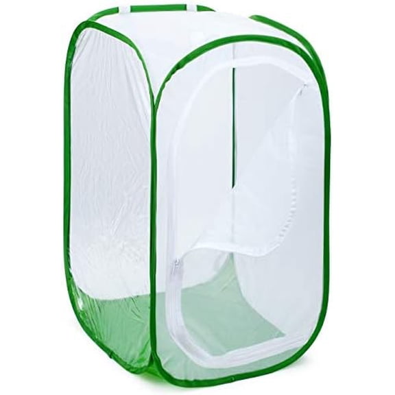 4 Feet Extra Large Monarch Butterfly Habitat, Giant Collapsible Insect Mesh Cage Terrarium Pop-up (White   Green, 28 x 28 x 48 Inches)