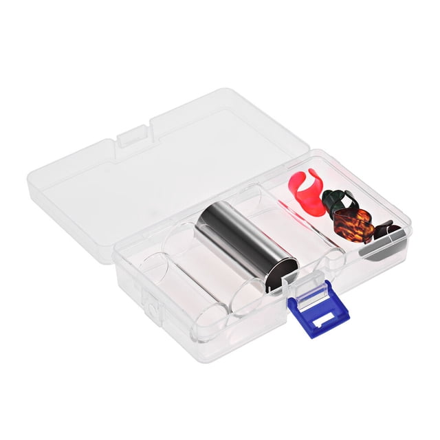Graflsoa Guitar Slide Accessory Kit: 3 Glass Slides (5.1cm, 6cm, 7cm) + 1 Stainless Steel Slide (6cm) + 4 Random Color Celluloid Picks, Convenient Plastic Storage Case Included