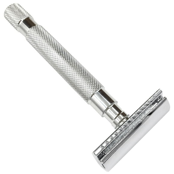Parker 64S Stainless Steel Handle Double Edge Safety Razor with Closed Comb Head & 5 DE Blades