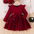 thumbnail image 2 of XEGLSBU Girls Dresses Size 5T Girls Long Sleeve Party Dress with Star Embroidery and Skirt Square Neck Puff Sleeve Girl Gown Red-2 Size 2-3 Years, 2 of 7