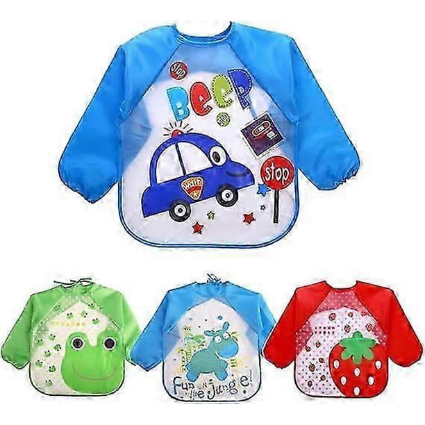 EchoDone Paquete de 4 delantales impermeables para niños, delantales de pintura de manga larga para niños, delantales para comer, de 1 a 4 años.