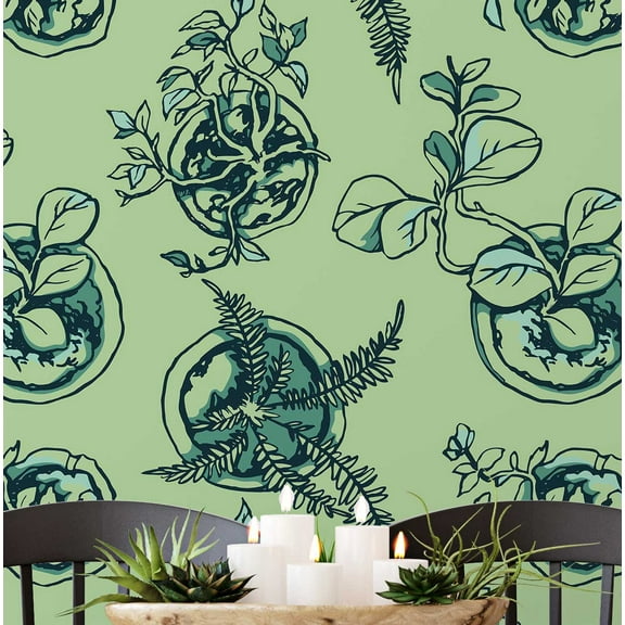 S4Sassy Self-Stick Decorative Wallpaper, Botanical Wall Paper, Vinyl Waterproof Contact Paper, Green, 25"X 120" Removable Renter Friendly Walls Covering For Bedroom, Dining Room