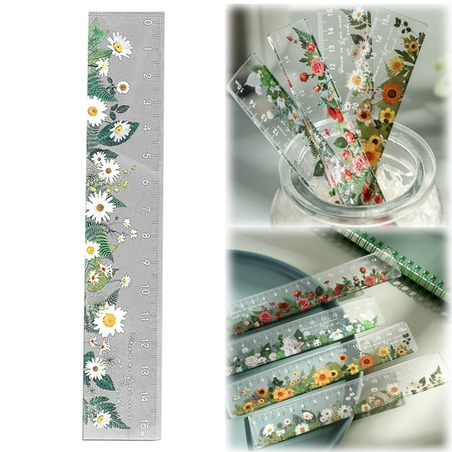 Cute Centimeter Ruler No Scale Clear Plastic Flower Rulers Girly Metric Measuring Rulers 6 Inch Straightruler For Drafting Student
