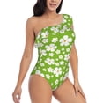 thumbnail image 3 of Honeii Green White Flowers for women's one-piece swimsuit featuring a chic one-shoulder design experience elegance and style in the water-X-Large, 3 of 6