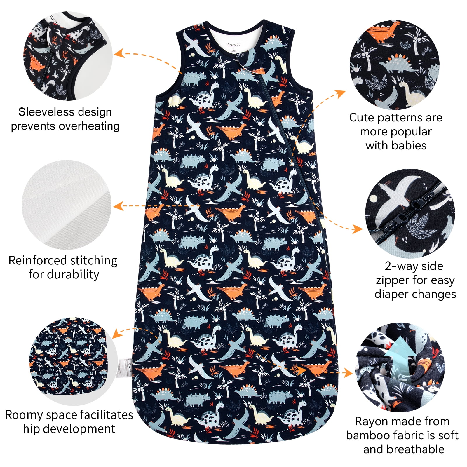 All-year-around Cute Baby Sleep Sack 18-24 Months Rayon Made from Bamboo Sleeping Bag 1.0 Tog Premium 2-Way Zipper Baby Wearable Blanket - Dinosaur World