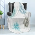 thumbnail image 4 of Compass Soft Flannel Fleece Throw Blanket, 4 Different Windrose with Faded Look Nautical Equipment Sea Life, Cozy Plush for Indoor and Outdoor Use, 50" x 70", Teal Beige White, by Ambesonne, 4 of 5