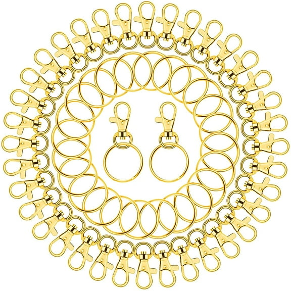 Gold Keychain Rings for Craft, Paxcoo 100pcs Keychain Hardware Kit Includes 50Pcs Key Chain Hooks and 50pcs Key Rings, Bulk Keychain Making Supplies for Resin Craft, Acrylic Blanks