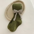 thumbnail image 3 of Xfvqtps Girls Tights Knit Cable Lattice Bow Decoration Solid Color Thickened Elastic Soft Comfortable Warm Winter Pantyhose for 1-12 Years Army Green, 3 of 5