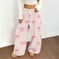 thumbnail image 4 of Simua Women's Valentine's Day Bow Print Flannel Plush Wide Leg Pants - Elastic Waist Side Pocket Casual Trousers S-XXL Festive Lounge & Daily Pants, 4 of 7