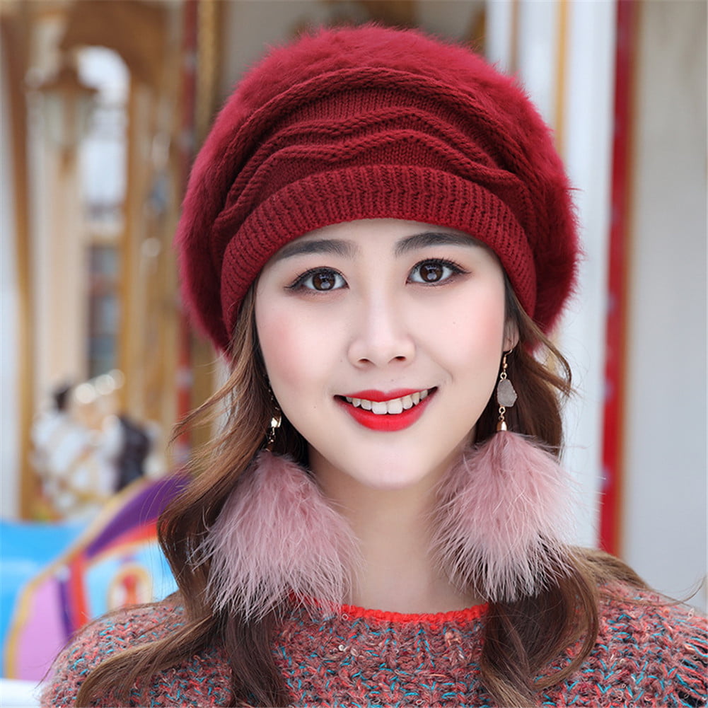 Surblue Unisex Warm Knit Earmuffs Ladies Cashmere Winter Pure Color Outdoor Fur Earwarmer Adjustable Wrap 